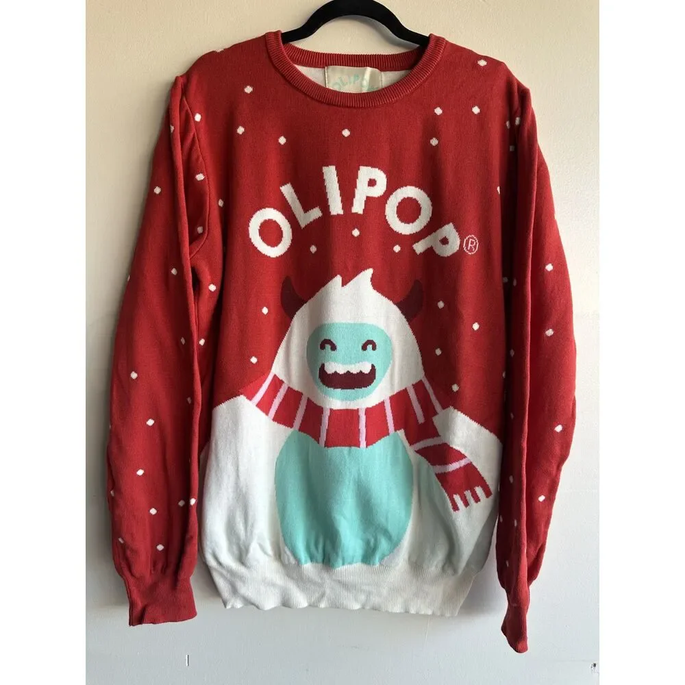 OLIPOP Christmas Yeti Ugly Holiday Sweater Red White XL